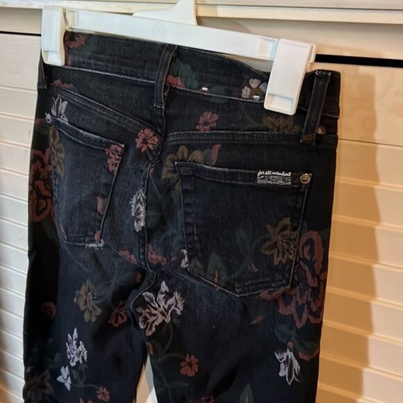 7 For All Mankind Dark Rinse Roxanne Ankle Raw Hem Floral Skinny Jeans 26 - Picture 8 of 8